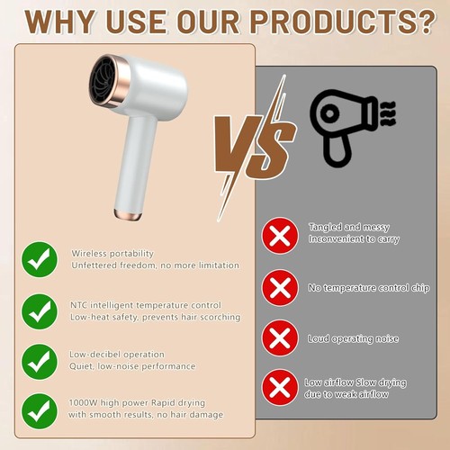 Wireless hair dryer for travel - wireless,